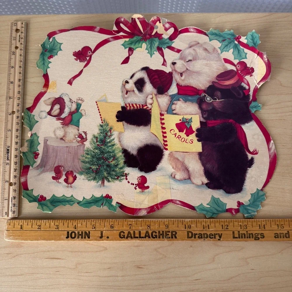 Vintage Eureka & Personality Bears Cardboard Die-Cut Christmas Decoration Lot